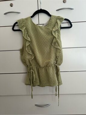 Paper Crane Sage Green Ruffled Tie-Waist Camisole